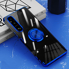 Silikon Hülle Handyhülle Ultradünn Schutzhülle Flexible Tasche Durchsichtig Transparent mit Magnetisch Fingerring Ständer AN1 für Sony Xperia 1 V Blau