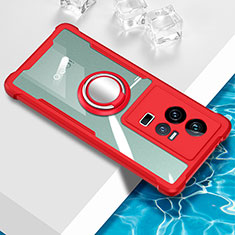 Silikon Hülle Handyhülle Ultradünn Schutzhülle Flexible Tasche Durchsichtig Transparent mit Magnetisch Fingerring Ständer BH1 für Vivo iQOO 11 5G Rot
