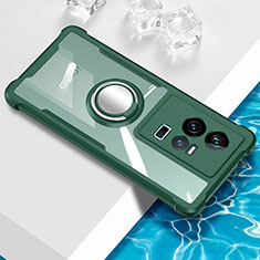 Silikon Hülle Handyhülle Ultradünn Schutzhülle Flexible Tasche Durchsichtig Transparent mit Magnetisch Fingerring Ständer BH1 für Vivo iQOO 11 Pro 5G Grün
