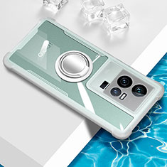 Silikon Hülle Handyhülle Ultradünn Schutzhülle Flexible Tasche Durchsichtig Transparent mit Magnetisch Fingerring Ständer BH1 für Vivo iQOO 11 Pro 5G Weiß