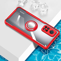 Silikon Hülle Handyhülle Ultradünn Schutzhülle Flexible Tasche Durchsichtig Transparent mit Magnetisch Fingerring Ständer BH1 für Xiaomi Mi 10T 5G Rot