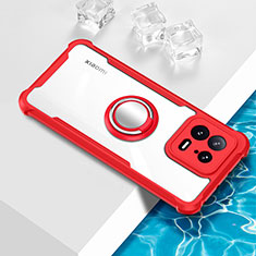 Silikon Hülle Handyhülle Ultradünn Schutzhülle Flexible Tasche Durchsichtig Transparent mit Magnetisch Fingerring Ständer BH1 für Xiaomi Mi 13 5G Rot