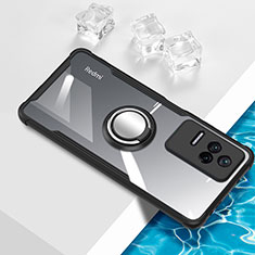 Silikon Hülle Handyhülle Ultradünn Schutzhülle Flexible Tasche Durchsichtig Transparent mit Magnetisch Fingerring Ständer BH1 für Xiaomi Poco F4 5G Schwarz