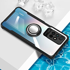 Silikon Hülle Handyhülle Ultradünn Schutzhülle Flexible Tasche Durchsichtig Transparent mit Magnetisch Fingerring Ständer BH1 für Xiaomi Redmi 10 4G Schwarz