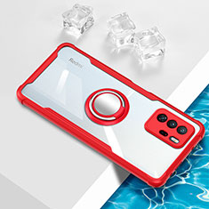 Silikon Hülle Handyhülle Ultradünn Schutzhülle Flexible Tasche Durchsichtig Transparent mit Magnetisch Fingerring Ständer BH1 für Xiaomi Redmi Note 10 Pro 5G Rot