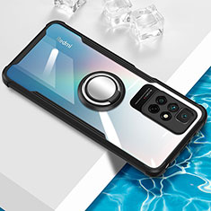 Silikon Hülle Handyhülle Ultradünn Schutzhülle Flexible Tasche Durchsichtig Transparent mit Magnetisch Fingerring Ständer BH1 für Xiaomi Redmi Note 11 4G (2021) Schwarz