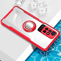 Silikon Hülle Handyhülle Ultradünn Schutzhülle Flexible Tasche Durchsichtig Transparent mit Magnetisch Fingerring Ständer BH1 für Xiaomi Redmi Note 11 5G Rot