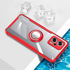 Silikon Hülle Handyhülle Ultradünn Schutzhülle Flexible Tasche Durchsichtig Transparent mit Magnetisch Fingerring Ständer BH1 für Xiaomi Redmi Note 11T Pro+ Plus 5G Rot