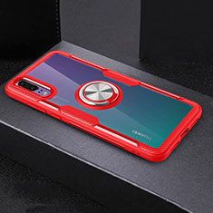 Silikon Hülle Handyhülle Ultradünn Schutzhülle Flexible Tasche Durchsichtig Transparent mit Magnetisch Fingerring Ständer C01 für Huawei P20 Rot