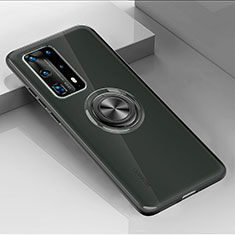 Silikon Hülle Handyhülle Ultradünn Schutzhülle Flexible Tasche Durchsichtig Transparent mit Magnetisch Fingerring Ständer C01 für Huawei P40 Pro+ Plus Schwarz