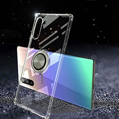 Silikon Hülle Handyhülle Ultradünn Schutzhülle Flexible Tasche Durchsichtig Transparent mit Magnetisch Fingerring Ständer C01 für Samsung Galaxy Note 10 5G Klar