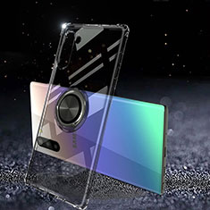 Silikon Hülle Handyhülle Ultradünn Schutzhülle Flexible Tasche Durchsichtig Transparent mit Magnetisch Fingerring Ständer C01 für Samsung Galaxy Note 10 5G Schwarz