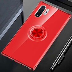 Silikon Hülle Handyhülle Ultradünn Schutzhülle Flexible Tasche Durchsichtig Transparent mit Magnetisch Fingerring Ständer C01 für Samsung Galaxy Note 10 Plus Rot