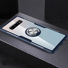 Silikon Hülle Handyhülle Ultradünn Schutzhülle Flexible Tasche Durchsichtig Transparent mit Magnetisch Fingerring Ständer C01 für Samsung Galaxy S10 Plus Blau