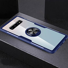 Silikon Hülle Handyhülle Ultradünn Schutzhülle Flexible Tasche Durchsichtig Transparent mit Magnetisch Fingerring Ständer C01 für Samsung Galaxy S10 Plus Hellblau