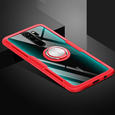 Silikon Hülle Handyhülle Ultradünn Schutzhülle Flexible Tasche Durchsichtig Transparent mit Magnetisch Fingerring Ständer C01 für Xiaomi Redmi Note 8 Pro Rot