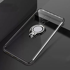 Silikon Hülle Handyhülle Ultradünn Schutzhülle Flexible Tasche Durchsichtig Transparent mit Magnetisch Fingerring Ständer C02 für Huawei Mate 20 X 5G Schwarz