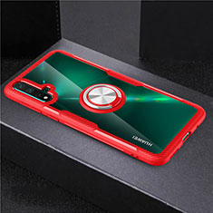 Silikon Hülle Handyhülle Ultradünn Schutzhülle Flexible Tasche Durchsichtig Transparent mit Magnetisch Fingerring Ständer C02 für Huawei Nova 5 Rot