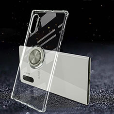 Silikon Hülle Handyhülle Ultradünn Schutzhülle Flexible Tasche Durchsichtig Transparent mit Magnetisch Fingerring Ständer C02 für Samsung Galaxy Note 10 Plus 5G Klar