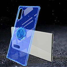 Silikon Hülle Handyhülle Ultradünn Schutzhülle Flexible Tasche Durchsichtig Transparent mit Magnetisch Fingerring Ständer C02 für Samsung Galaxy Note 10 Plus Blau