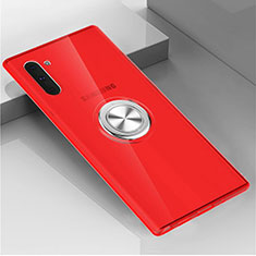Silikon Hülle Handyhülle Ultradünn Schutzhülle Flexible Tasche Durchsichtig Transparent mit Magnetisch Fingerring Ständer C02 für Samsung Galaxy Note 10 Rot