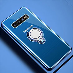 Silikon Hülle Handyhülle Ultradünn Schutzhülle Flexible Tasche Durchsichtig Transparent mit Magnetisch Fingerring Ständer C02 für Samsung Galaxy S10 5G Blau