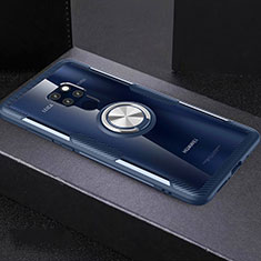 Silikon Hülle Handyhülle Ultradünn Schutzhülle Flexible Tasche Durchsichtig Transparent mit Magnetisch Fingerring Ständer C03 für Huawei Mate 20 X 5G Blau