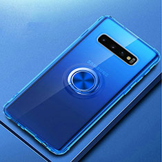 Silikon Hülle Handyhülle Ultradünn Schutzhülle Flexible Tasche Durchsichtig Transparent mit Magnetisch Fingerring Ständer C03 für Samsung Galaxy S10 Plus Blau