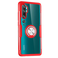 Silikon Hülle Handyhülle Ultradünn Schutzhülle Flexible Tasche Durchsichtig Transparent mit Magnetisch Fingerring Ständer D02 für Xiaomi Mi Note 10 Rot
