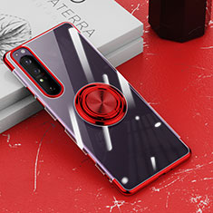 Silikon Hülle Handyhülle Ultradünn Schutzhülle Flexible Tasche Durchsichtig Transparent mit Magnetisch Fingerring Ständer für Sony Xperia 1 III Rot