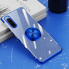 Silikon Hülle Handyhülle Ultradünn Schutzhülle Flexible Tasche Durchsichtig Transparent mit Magnetisch Fingerring Ständer für Sony Xperia 10 III Blau