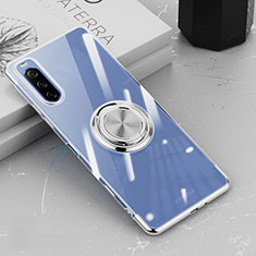 Silikon Hülle Handyhülle Ultradünn Schutzhülle Flexible Tasche Durchsichtig Transparent mit Magnetisch Fingerring Ständer für Sony Xperia 10 III Silber