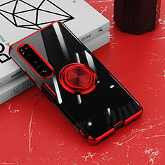 Silikon Hülle Handyhülle Ultradünn Schutzhülle Flexible Tasche Durchsichtig Transparent mit Magnetisch Fingerring Ständer für Sony Xperia 10 IV Rot