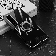 Silikon Hülle Handyhülle Ultradünn Schutzhülle Flexible Tasche Durchsichtig Transparent mit Magnetisch Fingerring Ständer für Sony Xperia 10 V Schwarz
