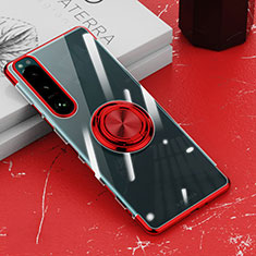 Silikon Hülle Handyhülle Ultradünn Schutzhülle Flexible Tasche Durchsichtig Transparent mit Magnetisch Fingerring Ständer für Sony Xperia 5 III Rot