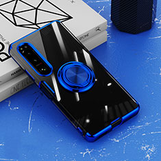 Silikon Hülle Handyhülle Ultradünn Schutzhülle Flexible Tasche Durchsichtig Transparent mit Magnetisch Fingerring Ständer für Sony Xperia 5 IV Blau