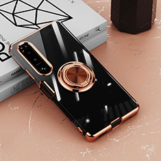 Silikon Hülle Handyhülle Ultradünn Schutzhülle Flexible Tasche Durchsichtig Transparent mit Magnetisch Fingerring Ständer für Sony Xperia 5 IV Rosegold