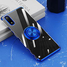 Silikon Hülle Handyhülle Ultradünn Schutzhülle Flexible Tasche Durchsichtig Transparent mit Magnetisch Fingerring Ständer für Sony Xperia Ace II Blau