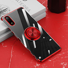 Silikon Hülle Handyhülle Ultradünn Schutzhülle Flexible Tasche Durchsichtig Transparent mit Magnetisch Fingerring Ständer für Sony Xperia Ace II Rot