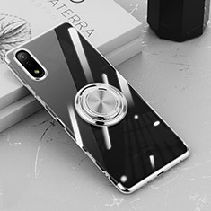 Silikon Hülle Handyhülle Ultradünn Schutzhülle Flexible Tasche Durchsichtig Transparent mit Magnetisch Fingerring Ständer für Sony Xperia Ace II Silber