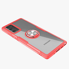 Silikon Hülle Handyhülle Ultradünn Schutzhülle Flexible Tasche Durchsichtig Transparent mit Magnetisch Fingerring Ständer N01 für Samsung Galaxy Note 20 5G Rot