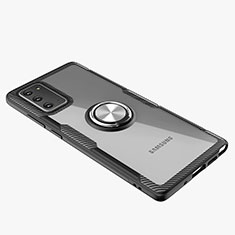 Silikon Hülle Handyhülle Ultradünn Schutzhülle Flexible Tasche Durchsichtig Transparent mit Magnetisch Fingerring Ständer N01 für Samsung Galaxy Note 20 5G Silber und Schwarz