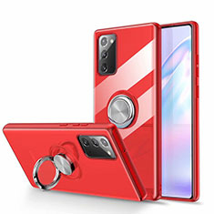 Silikon Hülle Handyhülle Ultradünn Schutzhülle Flexible Tasche Durchsichtig Transparent mit Magnetisch Fingerring Ständer N02 für Samsung Galaxy Note 20 5G Rot