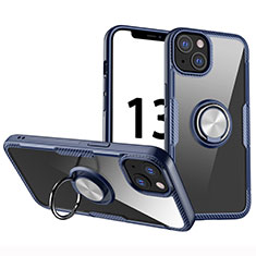 Silikon Hülle Handyhülle Ultradünn Schutzhülle Flexible Tasche Durchsichtig Transparent mit Magnetisch Fingerring Ständer S01 für Apple iPhone 13 Blau