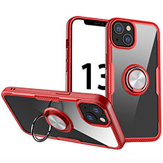 Silikon Hülle Handyhülle Ultradünn Schutzhülle Flexible Tasche Durchsichtig Transparent mit Magnetisch Fingerring Ständer S01 für Apple iPhone 13 Mini Rot