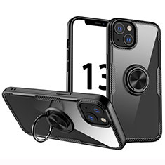 Silikon Hülle Handyhülle Ultradünn Schutzhülle Flexible Tasche Durchsichtig Transparent mit Magnetisch Fingerring Ständer S01 für Apple iPhone 13 Schwarz