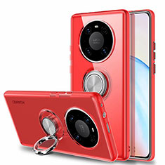 Silikon Hülle Handyhülle Ultradünn Schutzhülle Flexible Tasche Durchsichtig Transparent mit Magnetisch Fingerring Ständer S01 für Huawei Mate 40 Rot