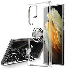 Silikon Hülle Handyhülle Ultradünn Schutzhülle Flexible Tasche Durchsichtig Transparent mit Magnetisch Fingerring Ständer S04 für Samsung Galaxy S21 Ultra 5G Klar