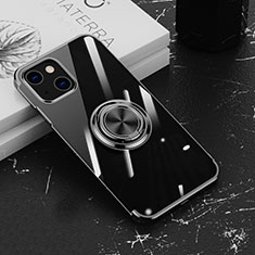 Silikon Hülle Handyhülle Ultradünn Schutzhülle Flexible Tasche Durchsichtig Transparent mit Magnetisch Fingerring Ständer Z02 für Apple iPhone 13 Mini Schwarz
