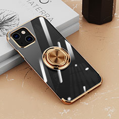 Silikon Hülle Handyhülle Ultradünn Schutzhülle Flexible Tasche Durchsichtig Transparent mit Magnetisch Fingerring Ständer Z02 für Apple iPhone 14 Gold